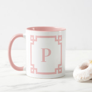 Rosa Monogramm für die griechische Schlüsselgrenzl Tasse