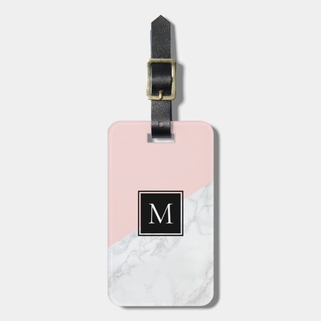 Rosa | Monogramm-Gepäckstück aus weißem Marmor Gepäckanhänger (Vorderseite vertikal)