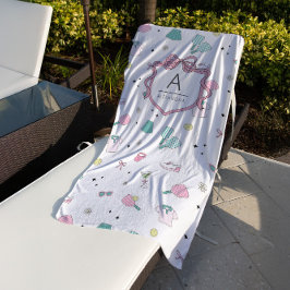 Rosa Monogramm-Geschenk für Pickleball Damen Strandtuch