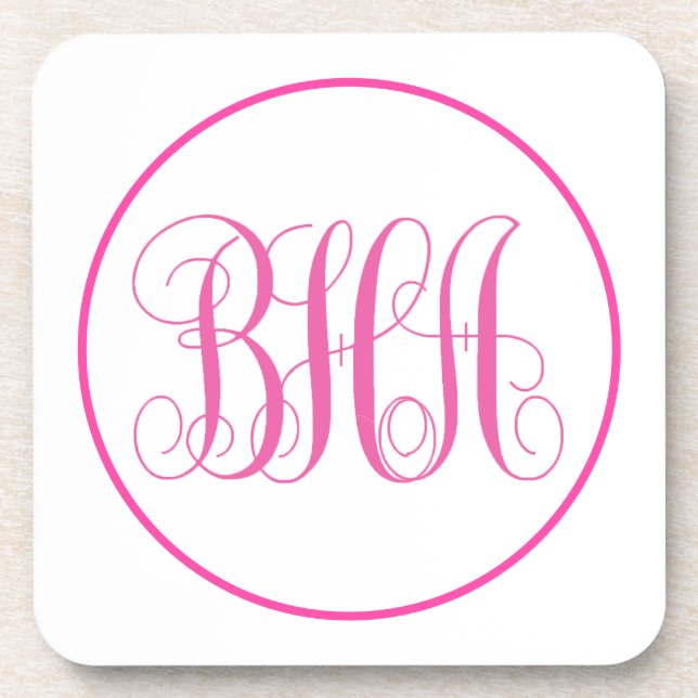 Rosa Monogramm Getränkeuntersetzer (Vorderseite)