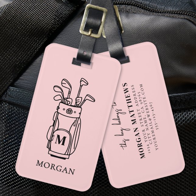 Rosa Monogramm-Golftasche Gepäckanhänger (Pink Monogram Golf Bag Luggage Tag)