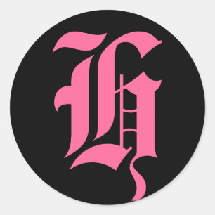 Rosa Monogramm H Runder Aufkleber