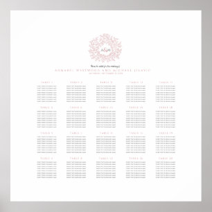 Rosa-Monogramm Hochzeit 20 Tafelsitzkarten Poster