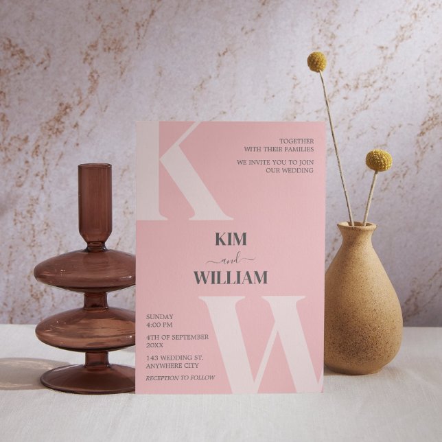 Rosa Monogramm-Hochzeit Einladung (Pink Monogram Wedding Invitation)