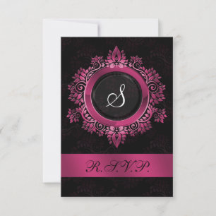 Rosa Monogramm Hochzeit RSVP Standard 3,5 x 5 Karte