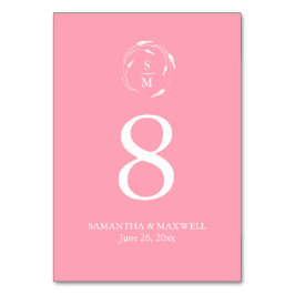 Rosa Monogramm-Hochzeitkarte für die Tischnummer