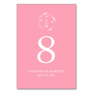 Rosa Monogramm-Hochzeitkarte für die Tischnummer