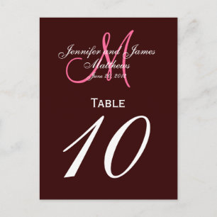 Rosa-Monogramm-Hochzeitkarten für die Tischnummer