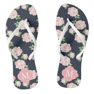 Rosa Monogramm in altrosa und blau Flip Flops