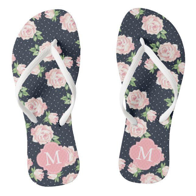 Rosa Monogramm in altrosa und blau Flip Flops (Fußbett)