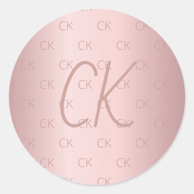 Rosa Monogramm-Initialen staubige Rose Runder Aufkleber (Vorderseite)