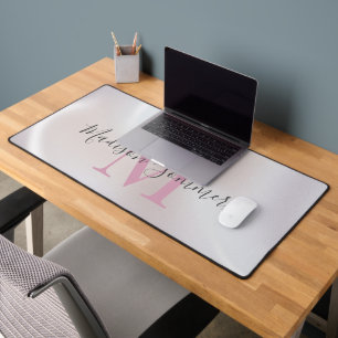 Rosa Monogramm Iridescent Pearlescent Desk Mat Schreibtischunterlage