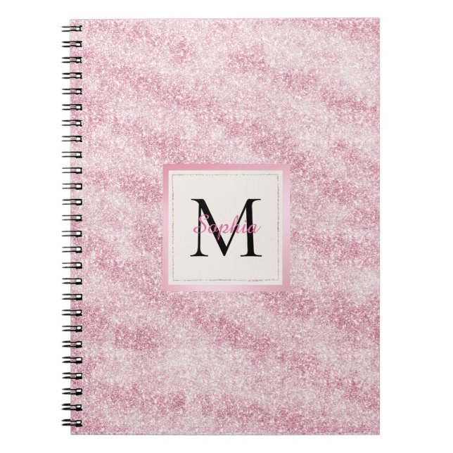 Rosa Monogramm mit Glitter und Röte Notizblock (Vorderseite)