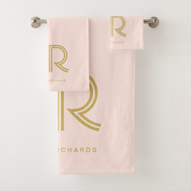 Rosa-Monogramm-Name  Badhandtuch Set (Insitu)