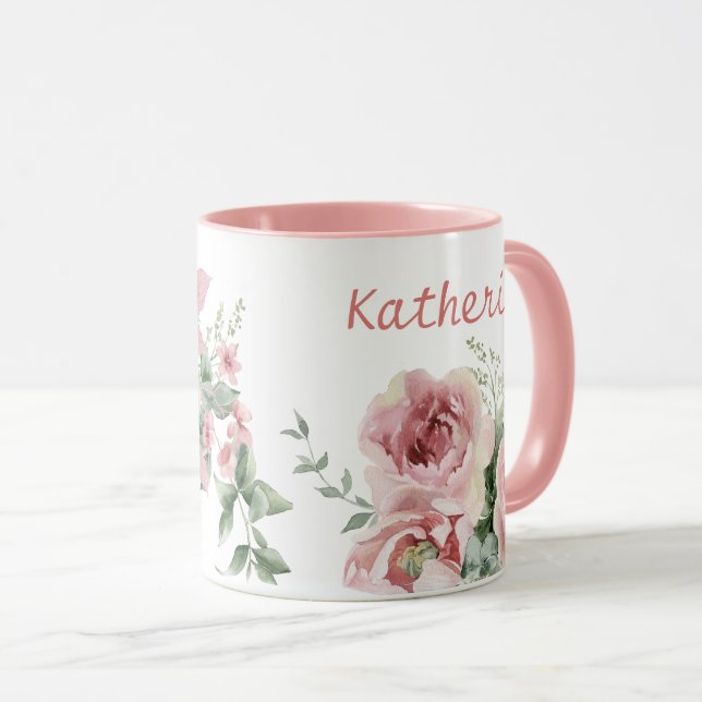 Rosa Monogramm Name Frauen Tasse (VorderseiteRechts)