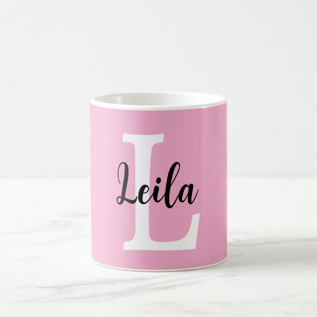 Rosa Monogramm-Name-Script personalisiertes Design Kaffeetasse (Mittel)