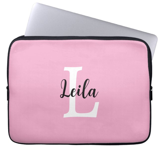 Rosa Monogramm-Name-Script personalisiertes Design Laptopschutzhülle (Vorderseite)