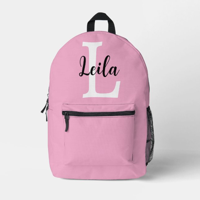 Rosa Monogramm-Name-Skript personalisiertes Design Bedruckter Rucksack (Vorderseite)