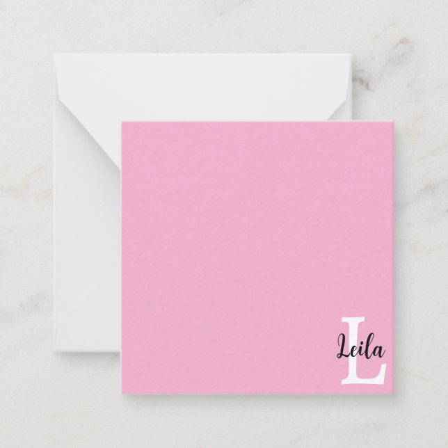Rosa Monogramm-Name-Skript personalisiertes Design Mitteilungskarte (Vorderseite)