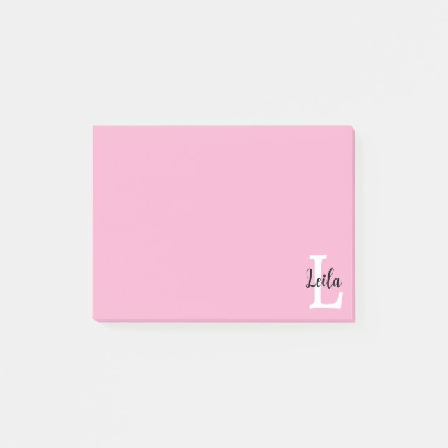 Rosa Monogramm-Name-Skript personalisiertes Design Post-it Klebezettel (Vorderseite)