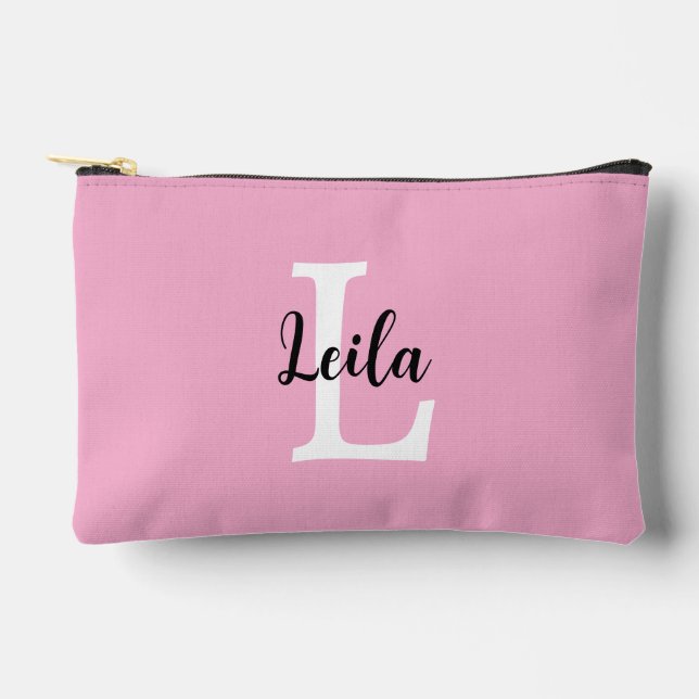 Rosa Monogramm-Name-Skript personalisiertes Design Zubehörtasche (Vorderseite)