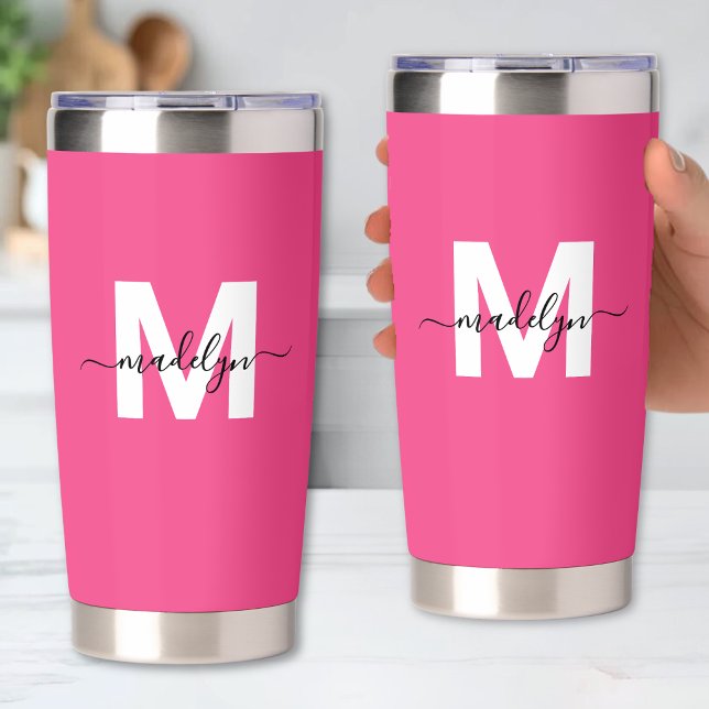 Rosa Monogramm-Name Thermobecher (Pink Monogram Name Insulated Tumbler )