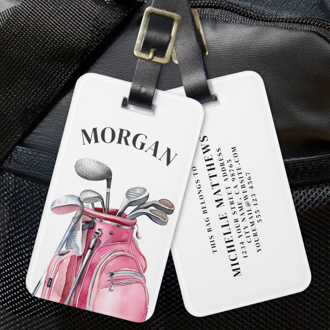 Rosa Monogramm Namens Golf Gepäckanhänger (Pink Monogram Name Golf Luggage Tag)