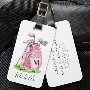 Rosa Monogramm Namens Golf Gepäckanhänger