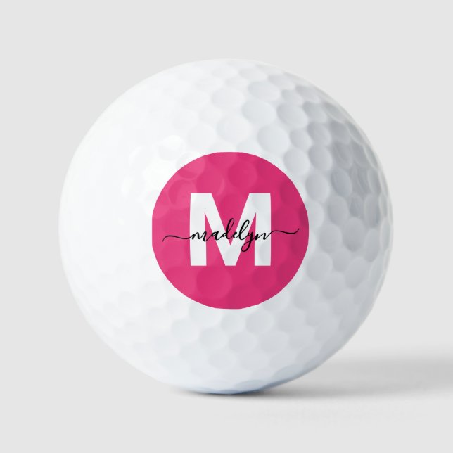 Rosa Monogramm Personalisiert Golfball (Vorderseite)