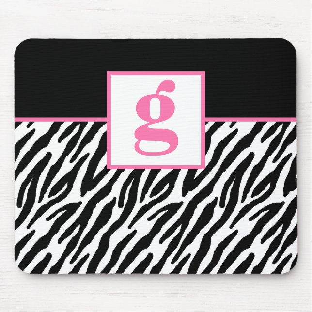 Rosa Monogramm und Zebra-Muster Mousepad (Vorne)