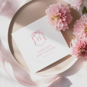 Rosa Monogramm-Wappen Baby Shower Serviette
