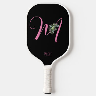 Rosa monogramm Wasserfarben-Blume Pickleball Schläger