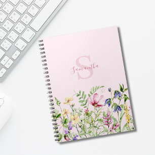Rosa Monogramm Wildblumen Personalisierte Blumen Notizblock