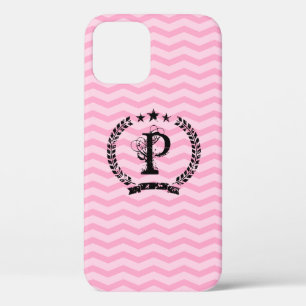 Rosa monogrammiertes Chevron-Muster iPhone 12 Hüll Case-Mate iPhone Hülle