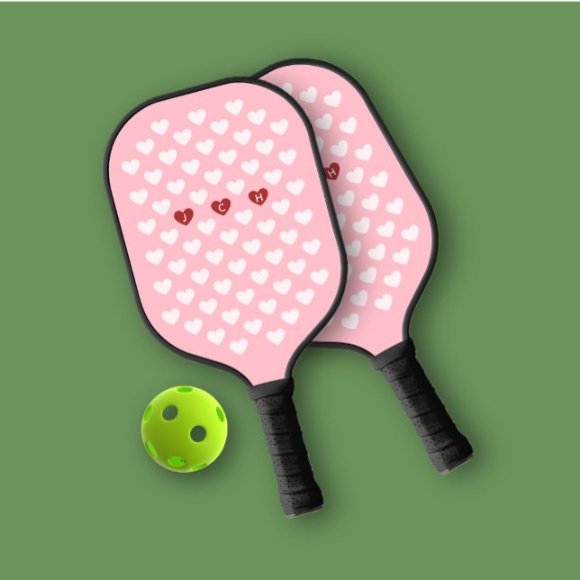 Rosa Monotone Hört Persönliches Monogramm Pickleball Schläger (Von Creator hochgeladen)