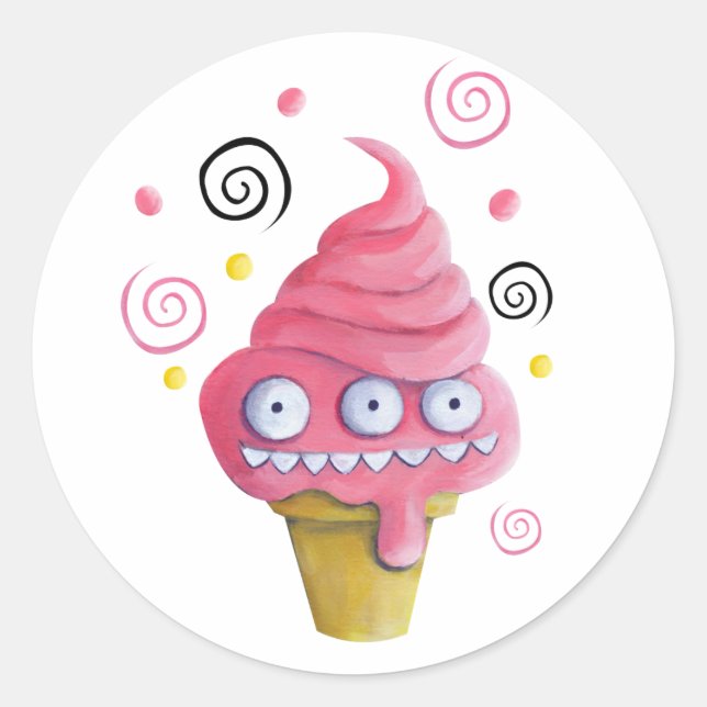 Rosa Monster Eiscreme Runder Aufkleber (Vorderseite)