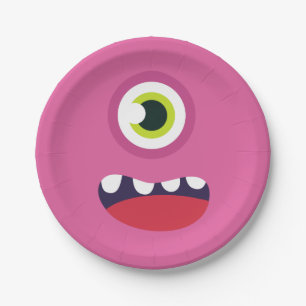 Rosa Monster-Gesicht Pappteller