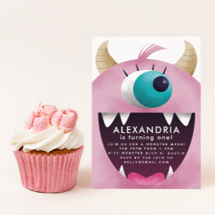 Rosa Monster Girls Geburtstagsparty Einladung