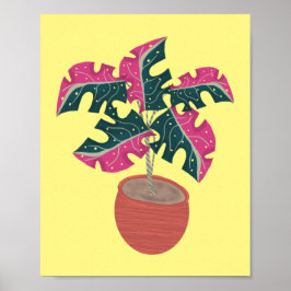 Rosa Monstera Pflanze Handgezeichnet Poster