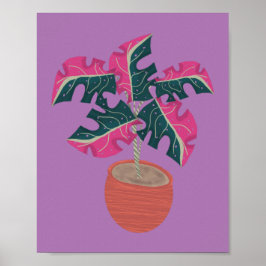 Rosa Monstera Pflanze Handgezeichnet Poster