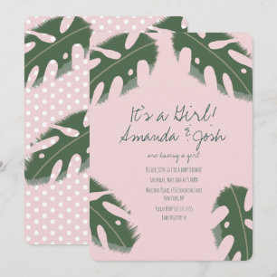 Rosa Monstera Tropische Mädchen Grünzeug Babyparty Einladung