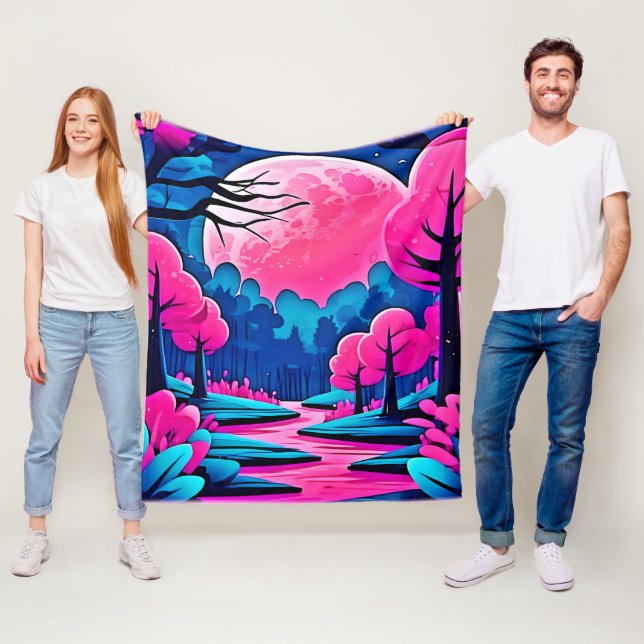 Rosa Moonlit Forest Art Fleecedecke (Beispiel)