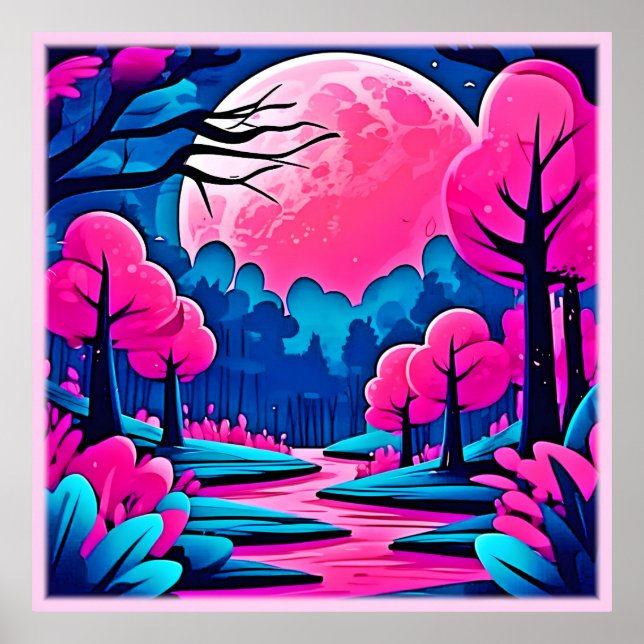 Rosa Moonlit Forest Art Poster (Vorne)