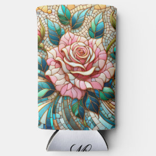 Rosa Mosaik-Monogramm aus Glasmalerei Selters Dosenkühler