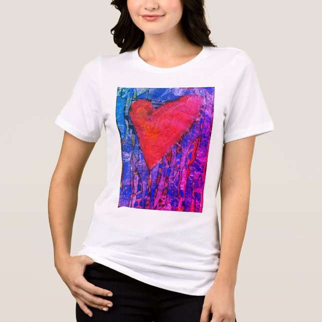 Rosa Mosaikherz Tri-Blend Shirt (Vorderseite)