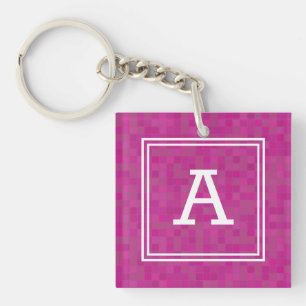 Rosa Mosaikpixel personalisiertes Monogramm   Schlüsselanhänger