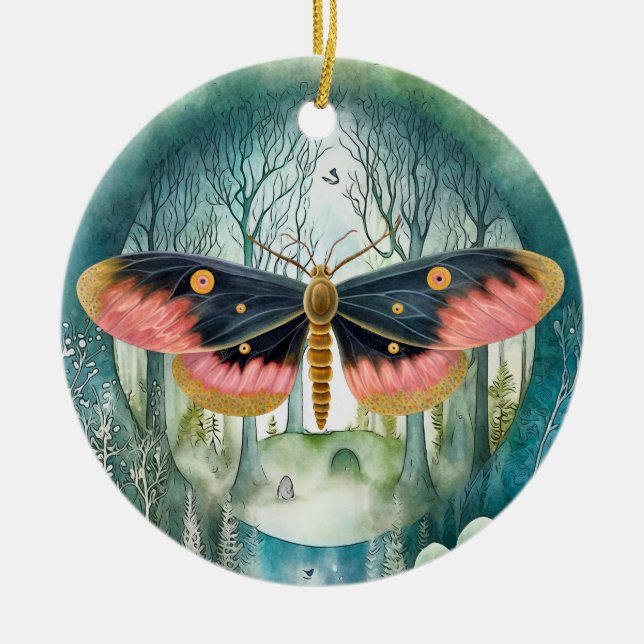 Rosa Moth Forest Night Keramik Ornament (Vorne)