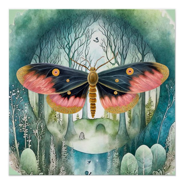 Rosa Moth Forest Night Poster (Vorderseite)