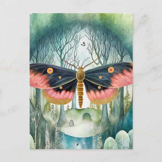 Rosa Moth Forest Night Postkarte (Vorderseite)