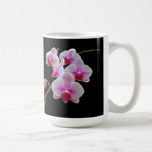 Rosa Moth Orchius auf Schwarz - Phalaenopsis Tasse
